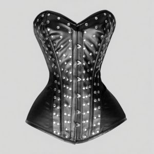 Oxvolt Black Studded Leather & Satin Overbust Corset