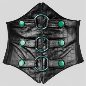 Oxvolt Short Torso Black And Green Leather Corset Belt