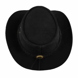 Suede Black Aussie Style Bush Leather Hat