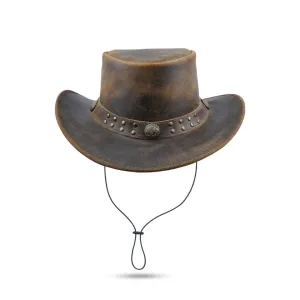 Western Brown Leather Aussie Style Hat