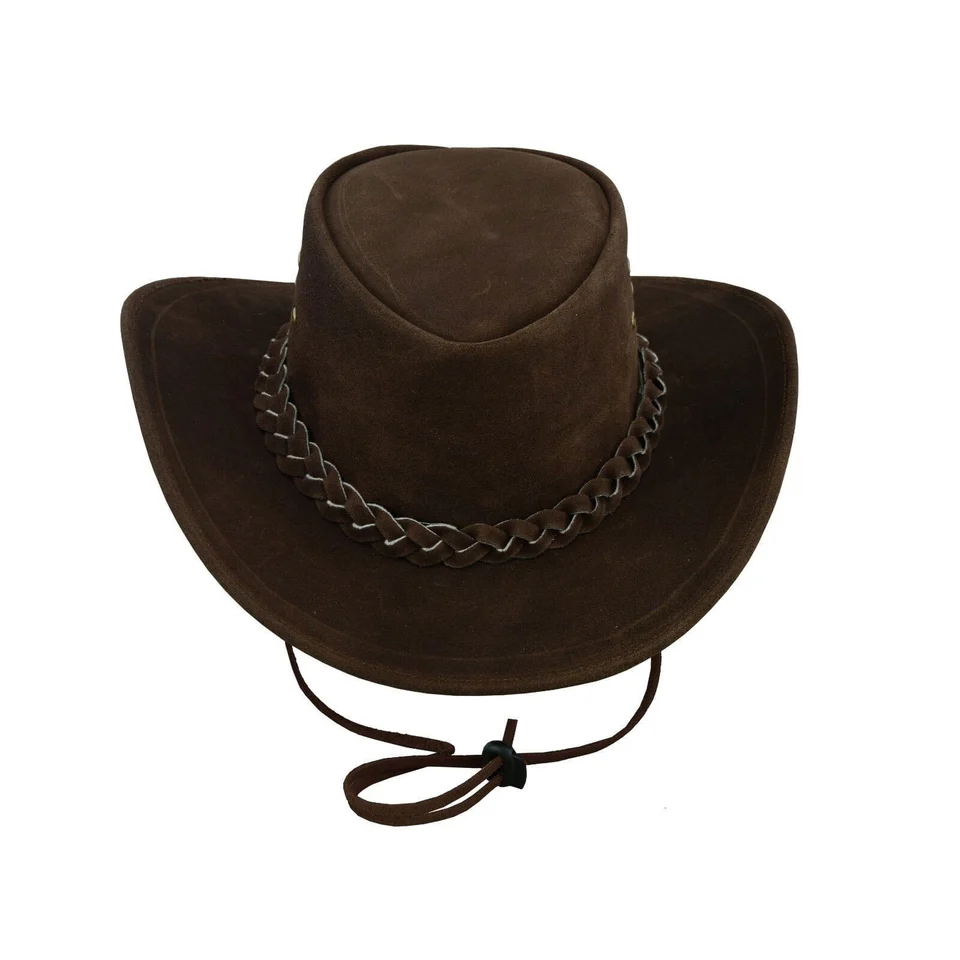 western-style-dark-brown-suede-bush-leather-hat-front